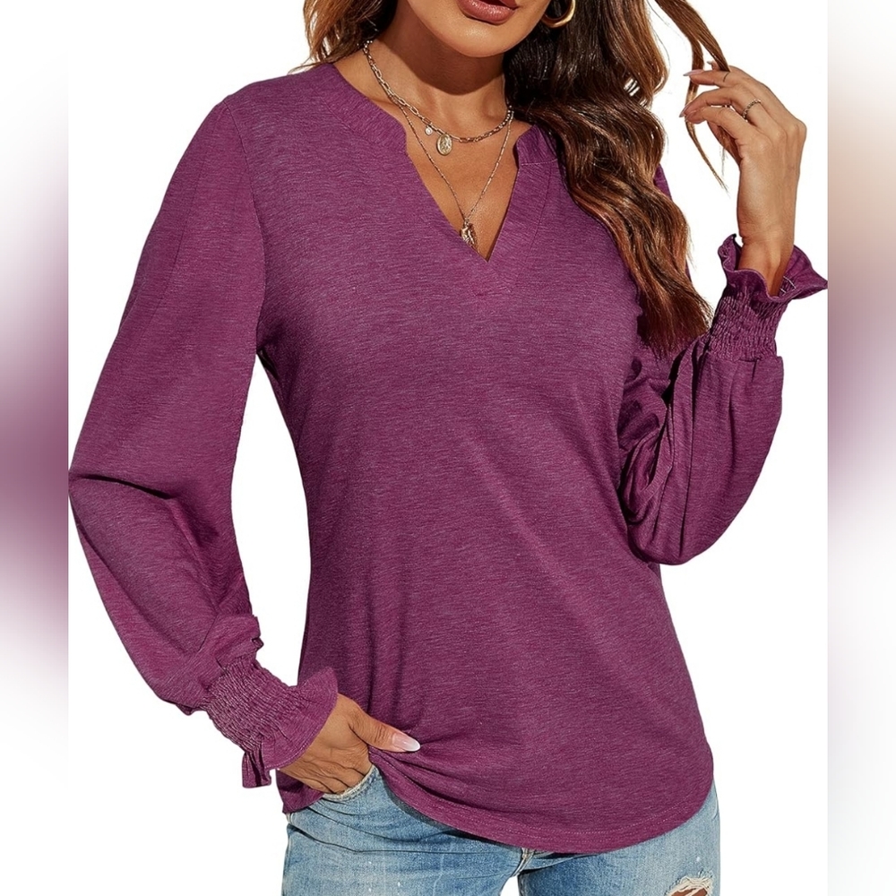 📌 Romanstii V-Neck Puff Sleeve Top XL